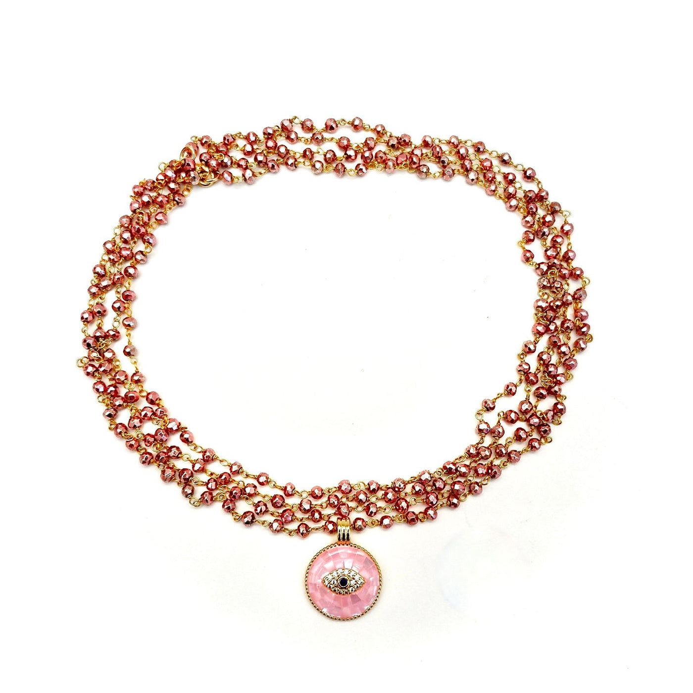 pink shimmer pyrite necklace