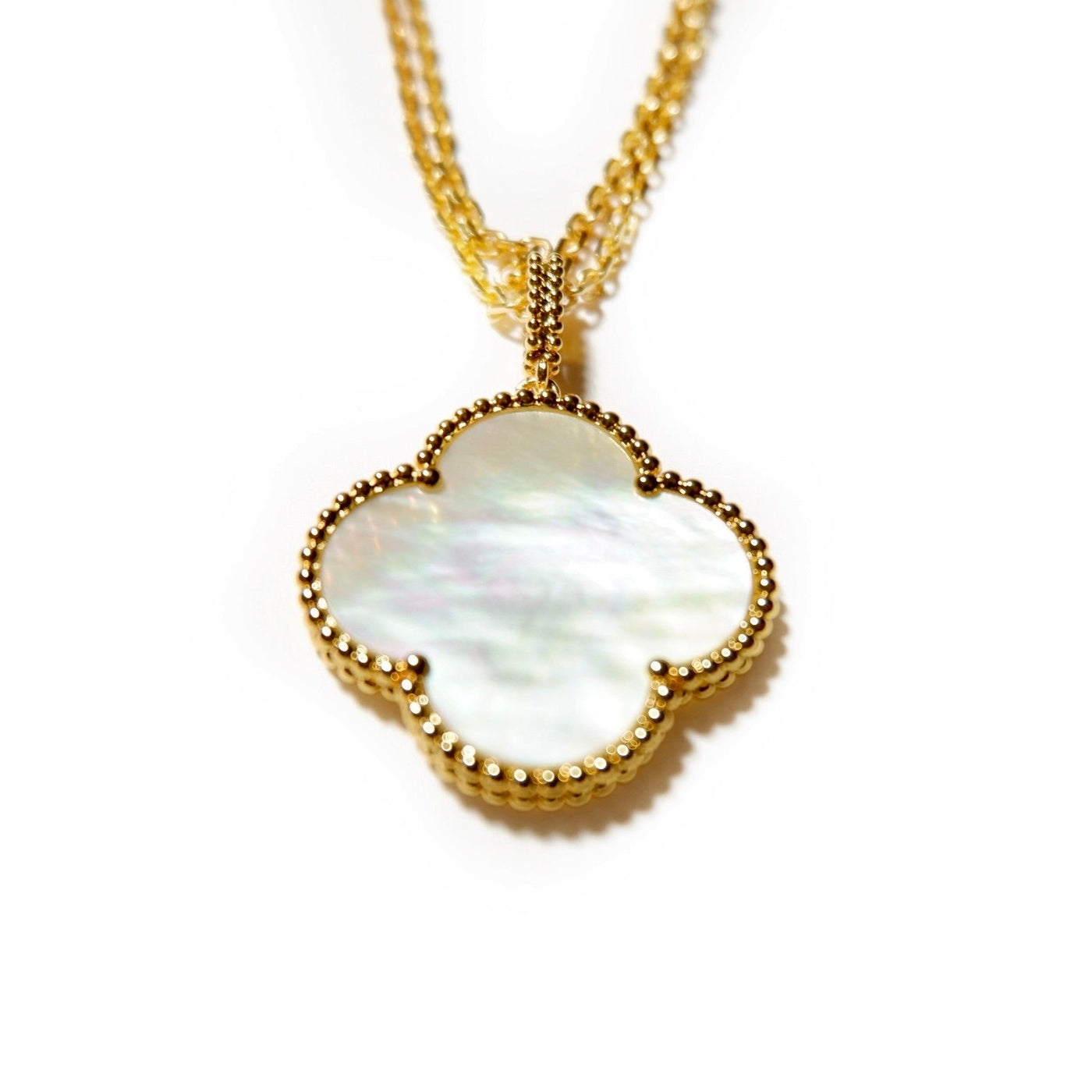 large mother of pearl clover necklace