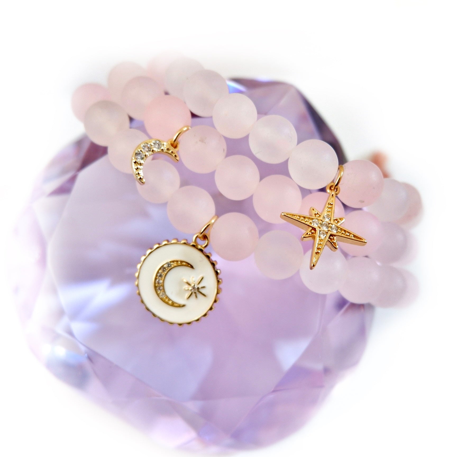 rose quartz trio set bracelet