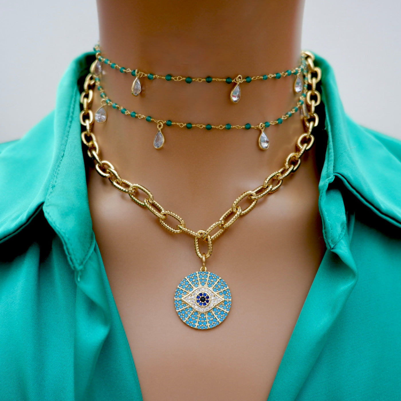 dangling drops jade chain necklace