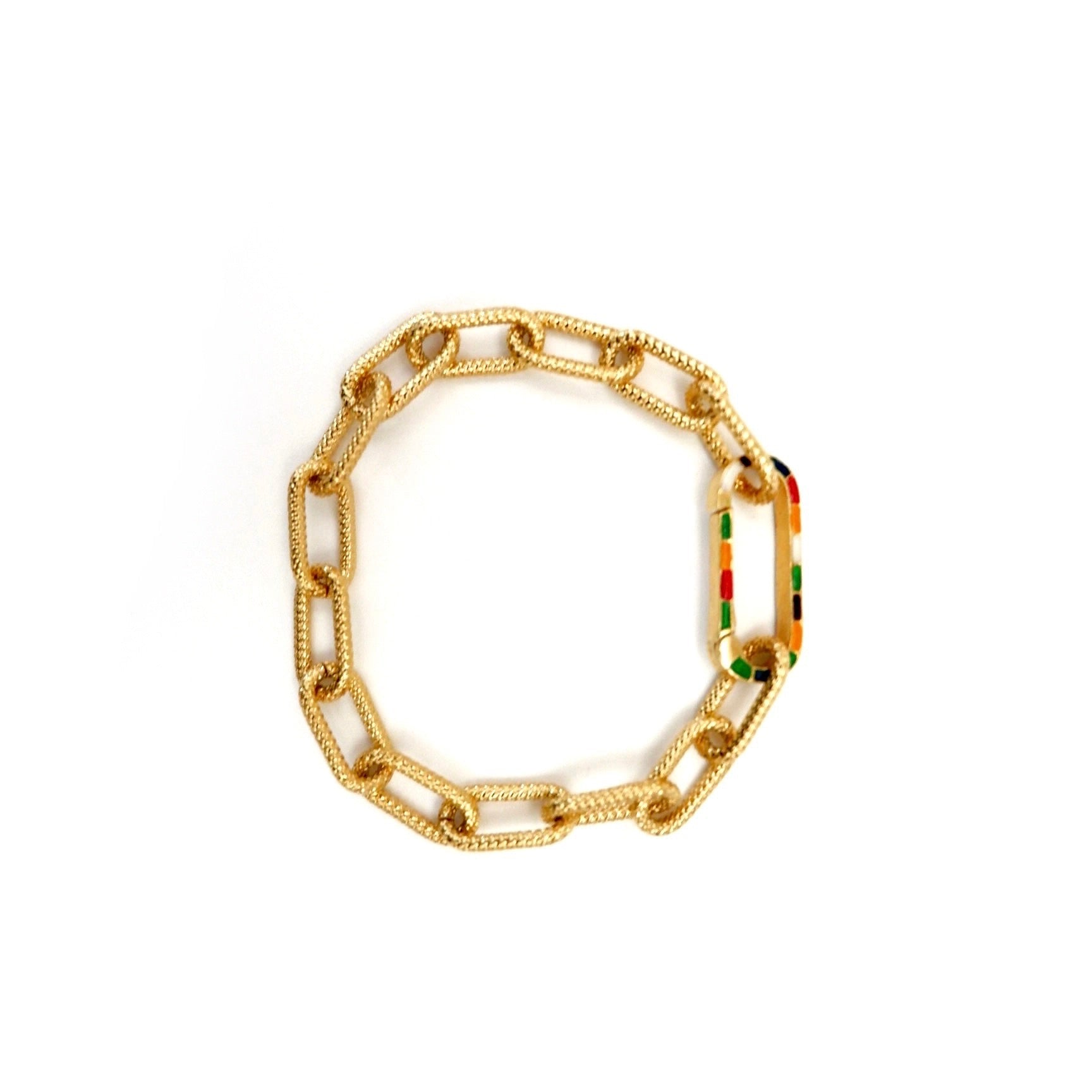 gold link and rainbow enamel clasp bracelet