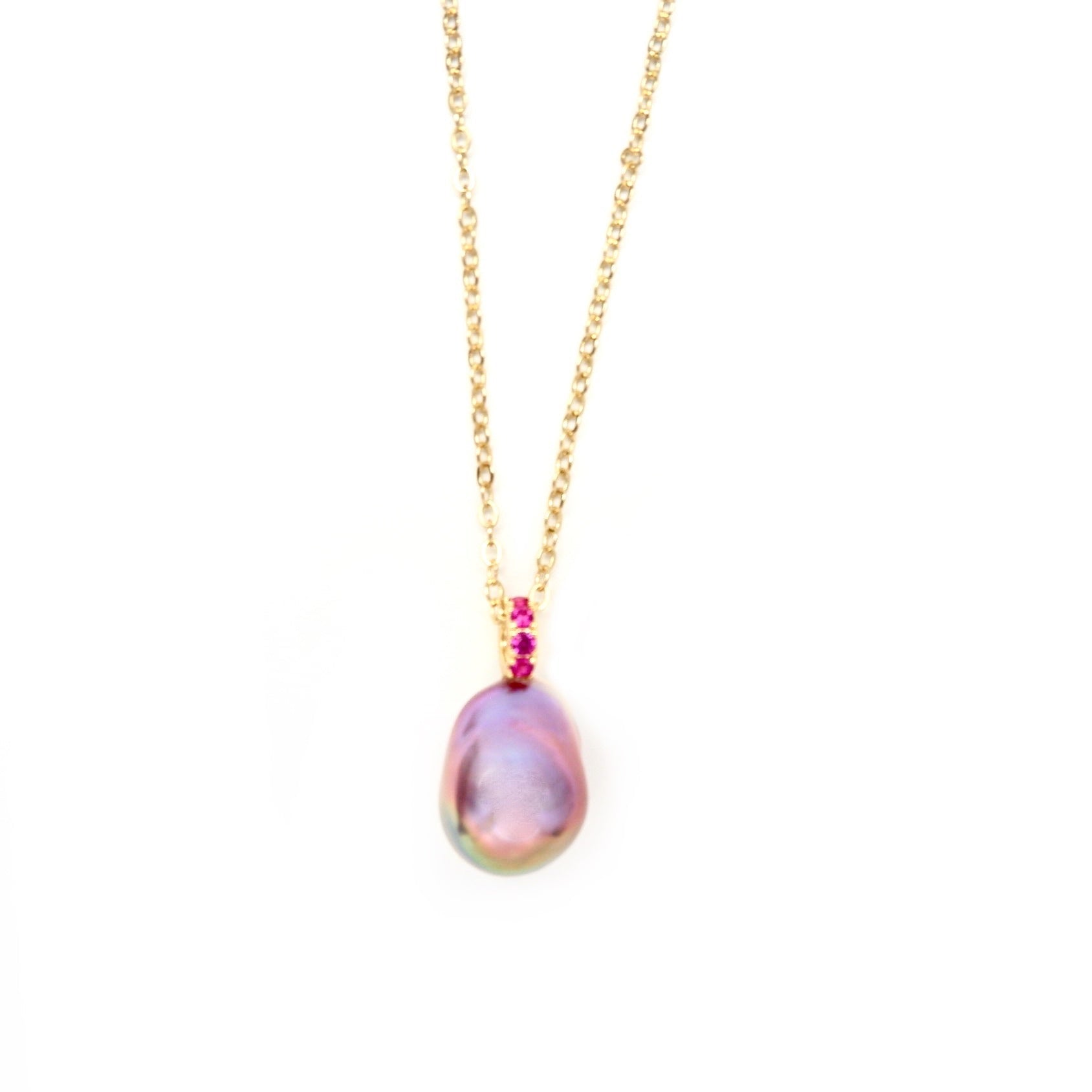 my ruby pink pearl necklace