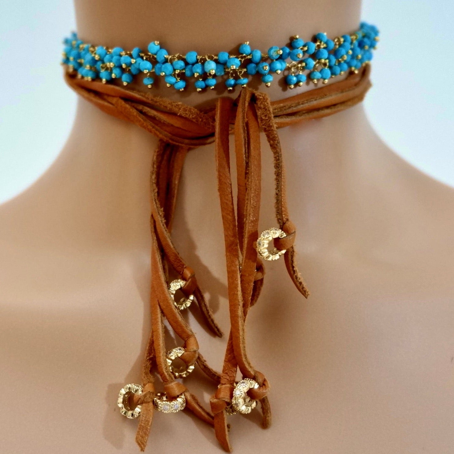 turquoise cluster choker necklace