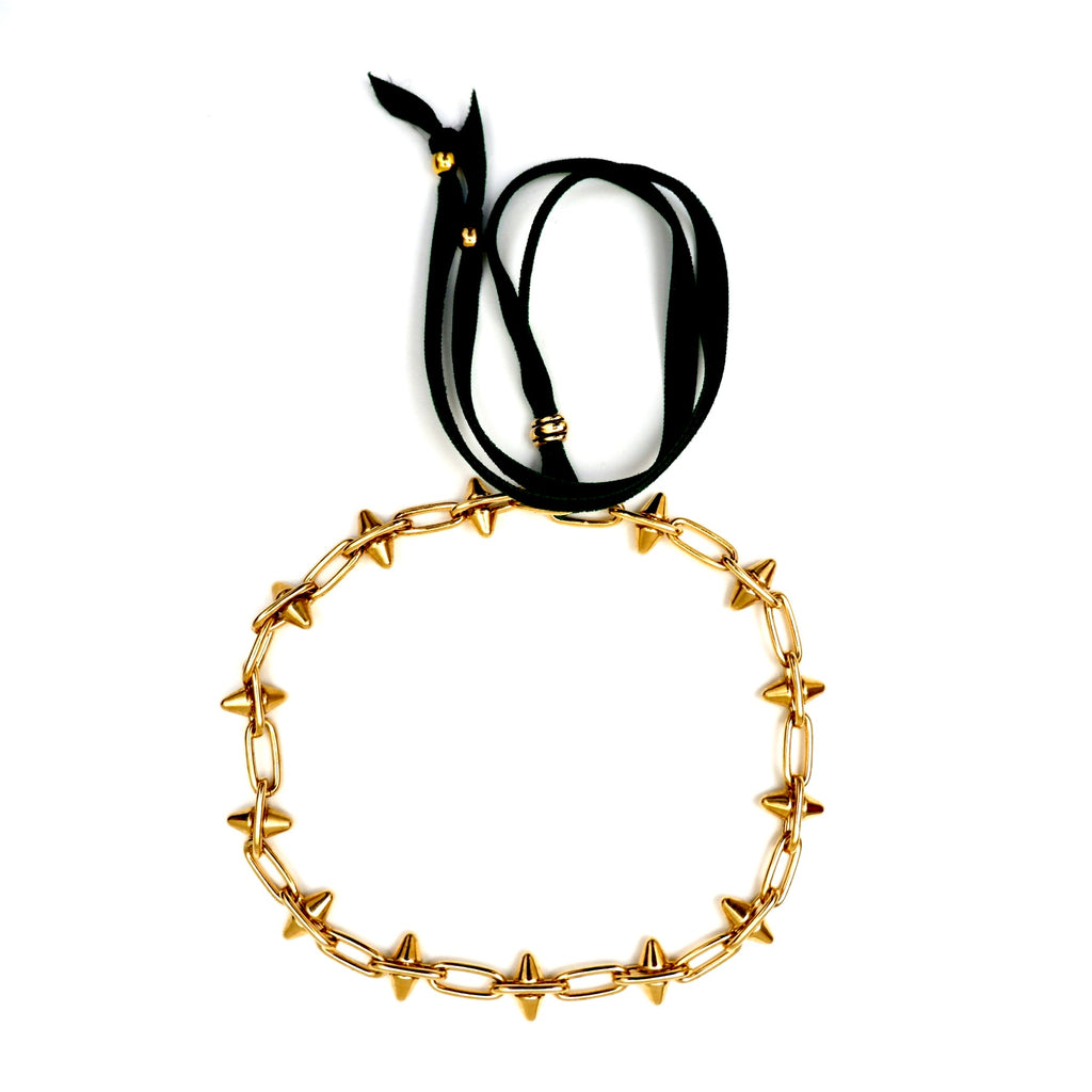 gold spikes choker necklace