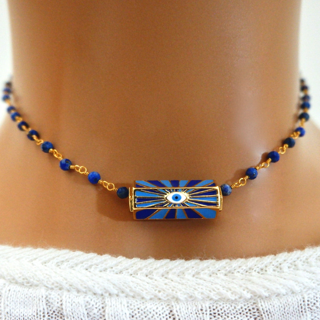 blue agapi choker necklace