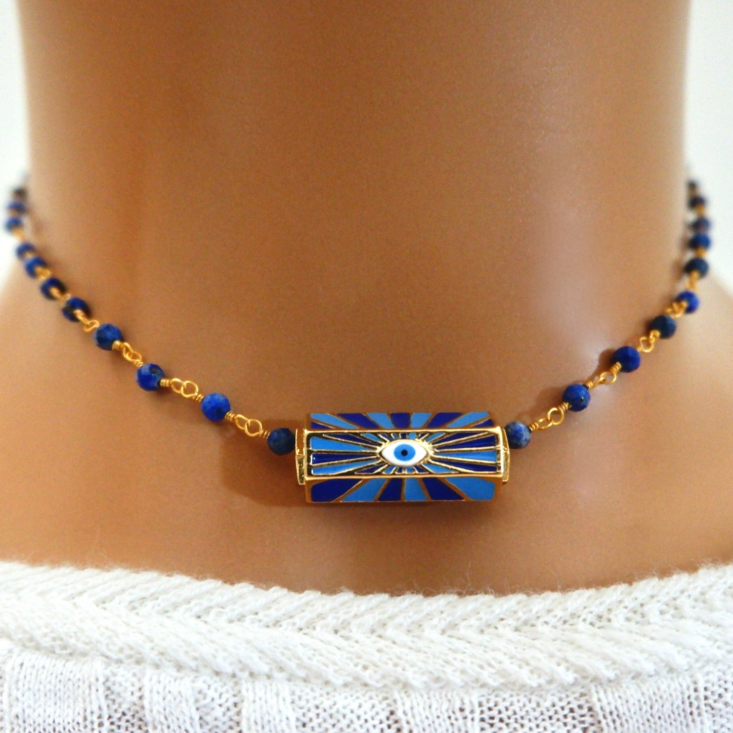 blue agapi choker necklace
