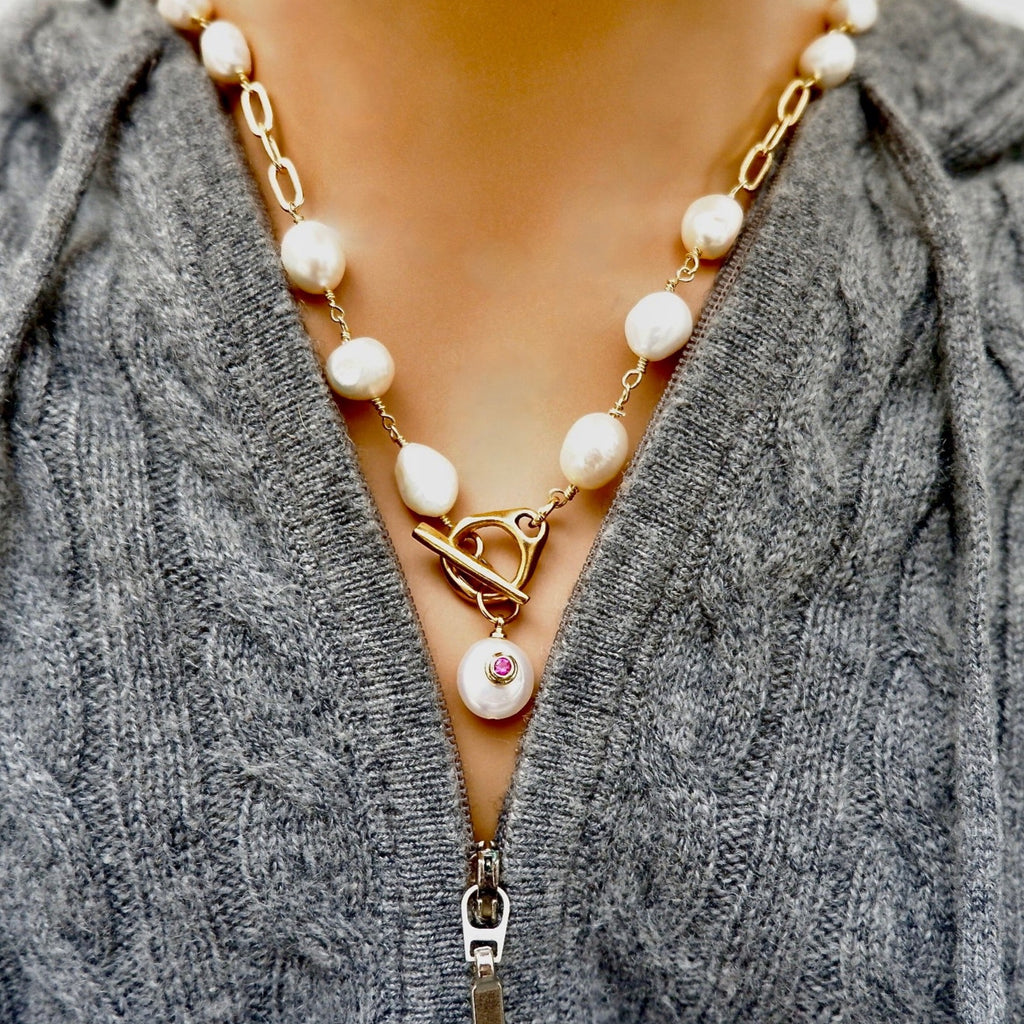 ruby dot pearl necklace