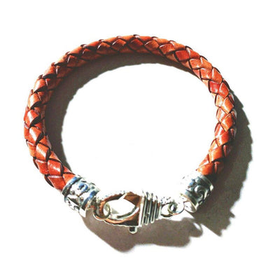 red woven leather mens bracelet