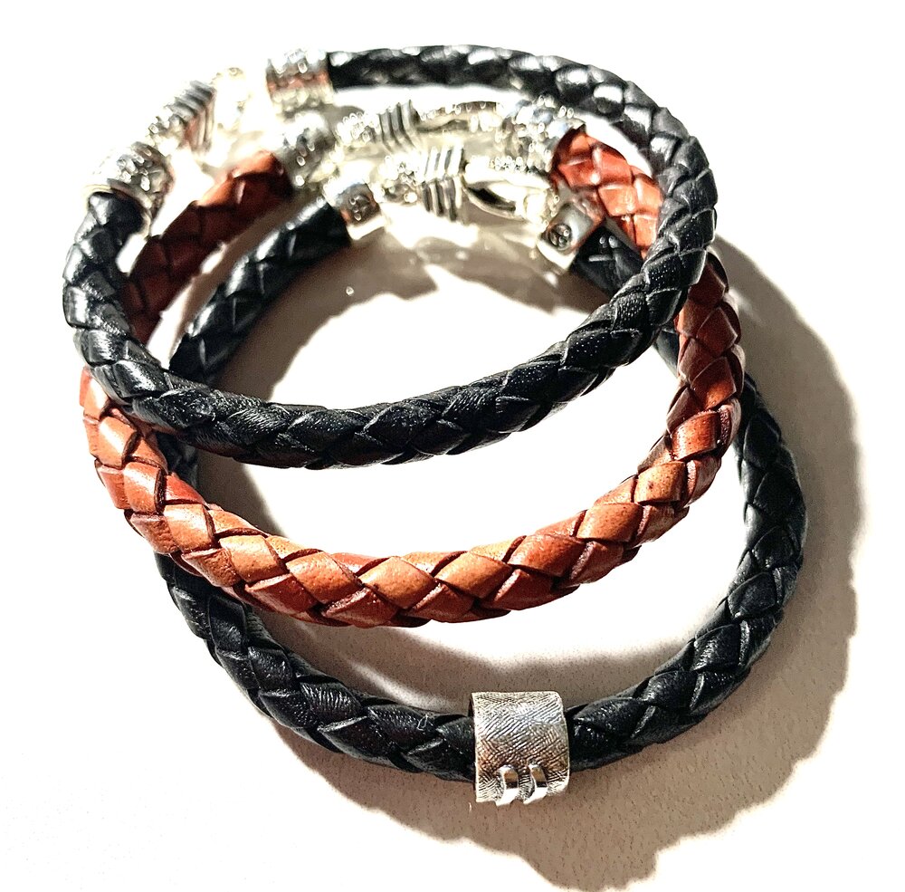 red woven leather mens bracelet