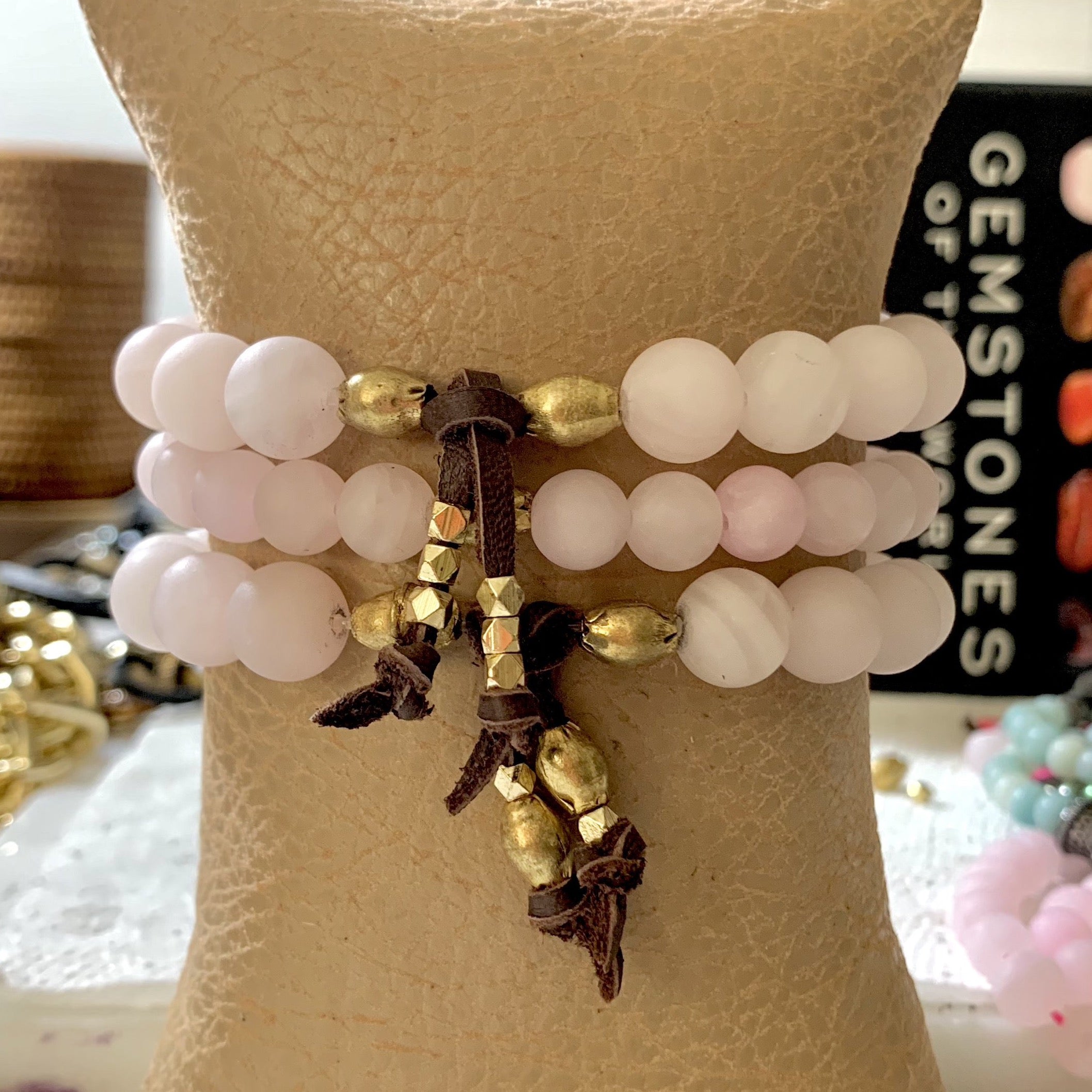 rose quartz mens bracelet