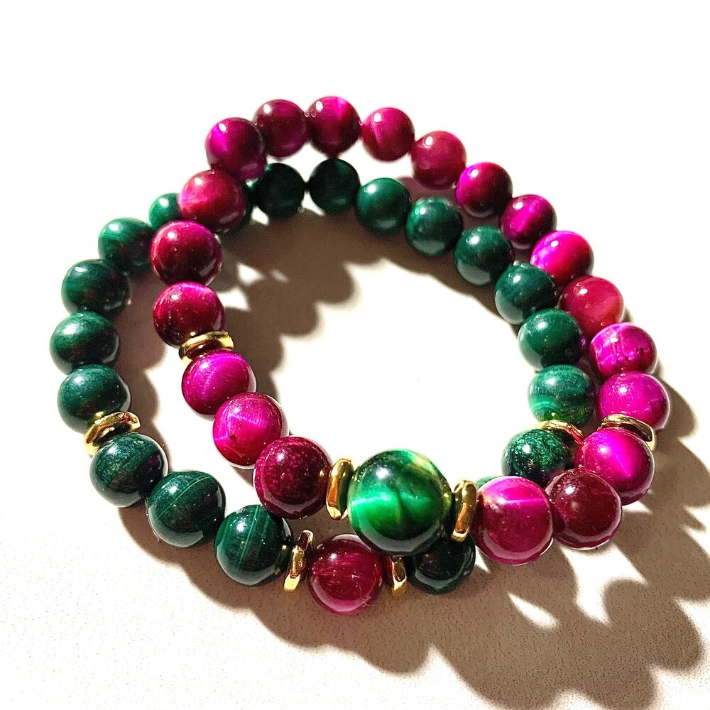 my pink and green bracelets