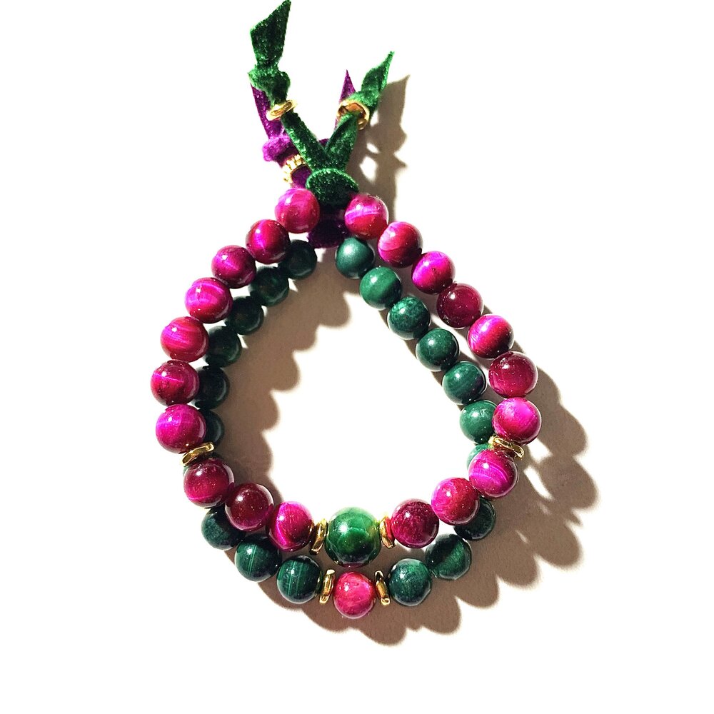 my pink and green bracelets