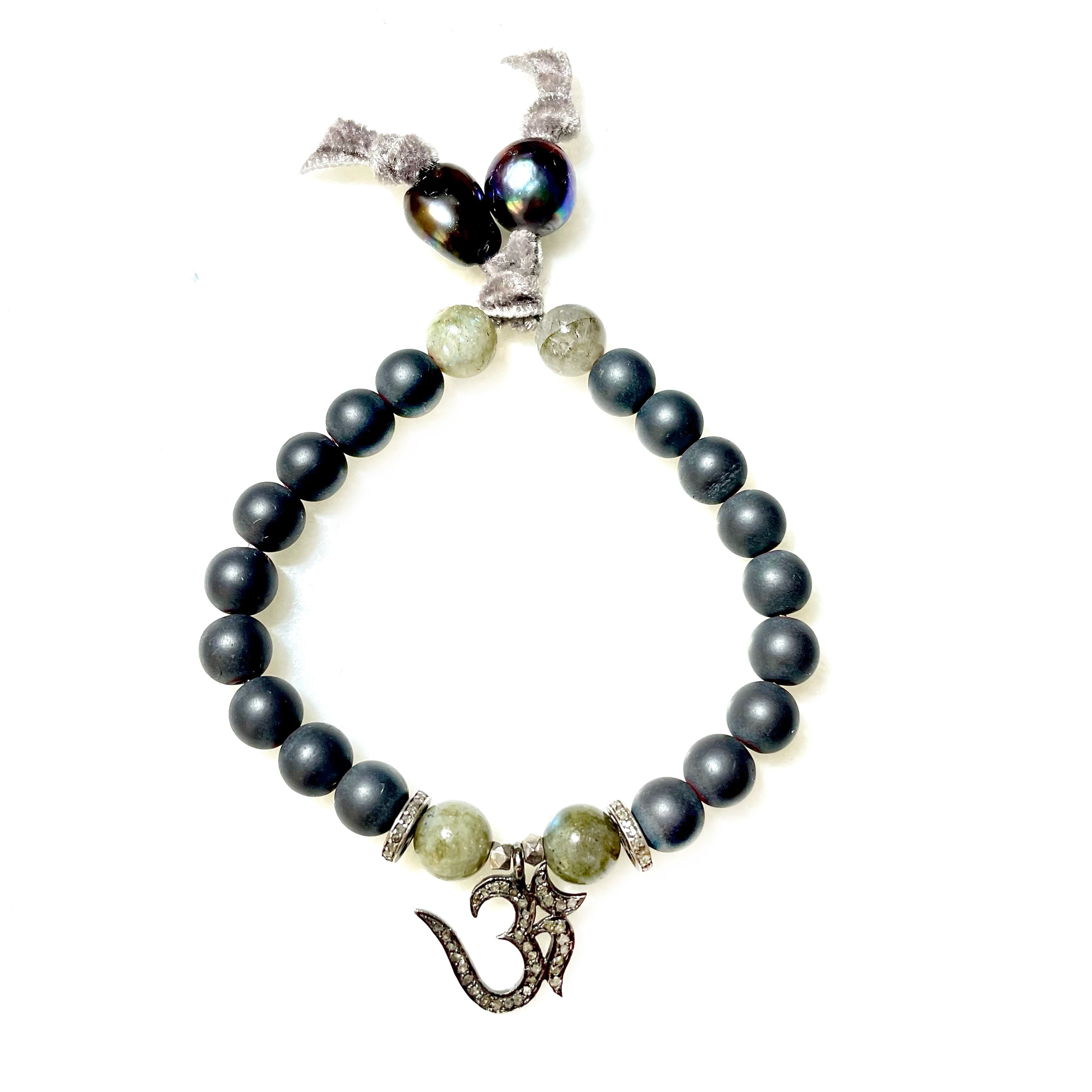 hematite pave diamond om bracelet