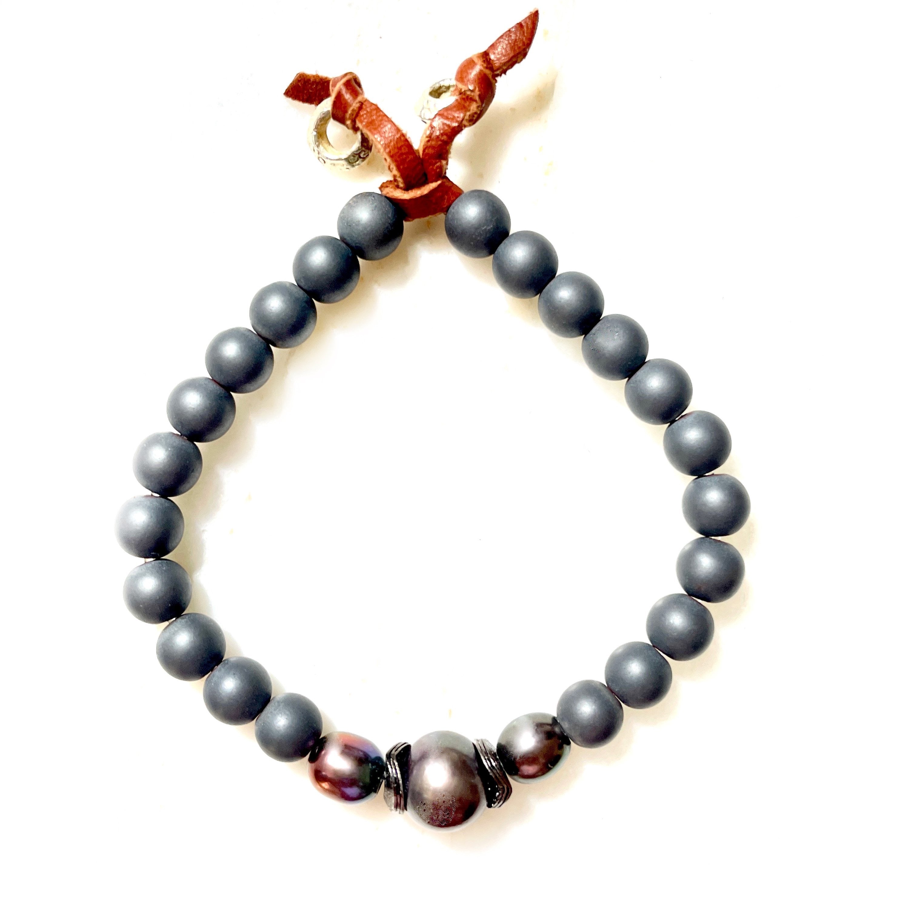 hematite pearl mens bracelet