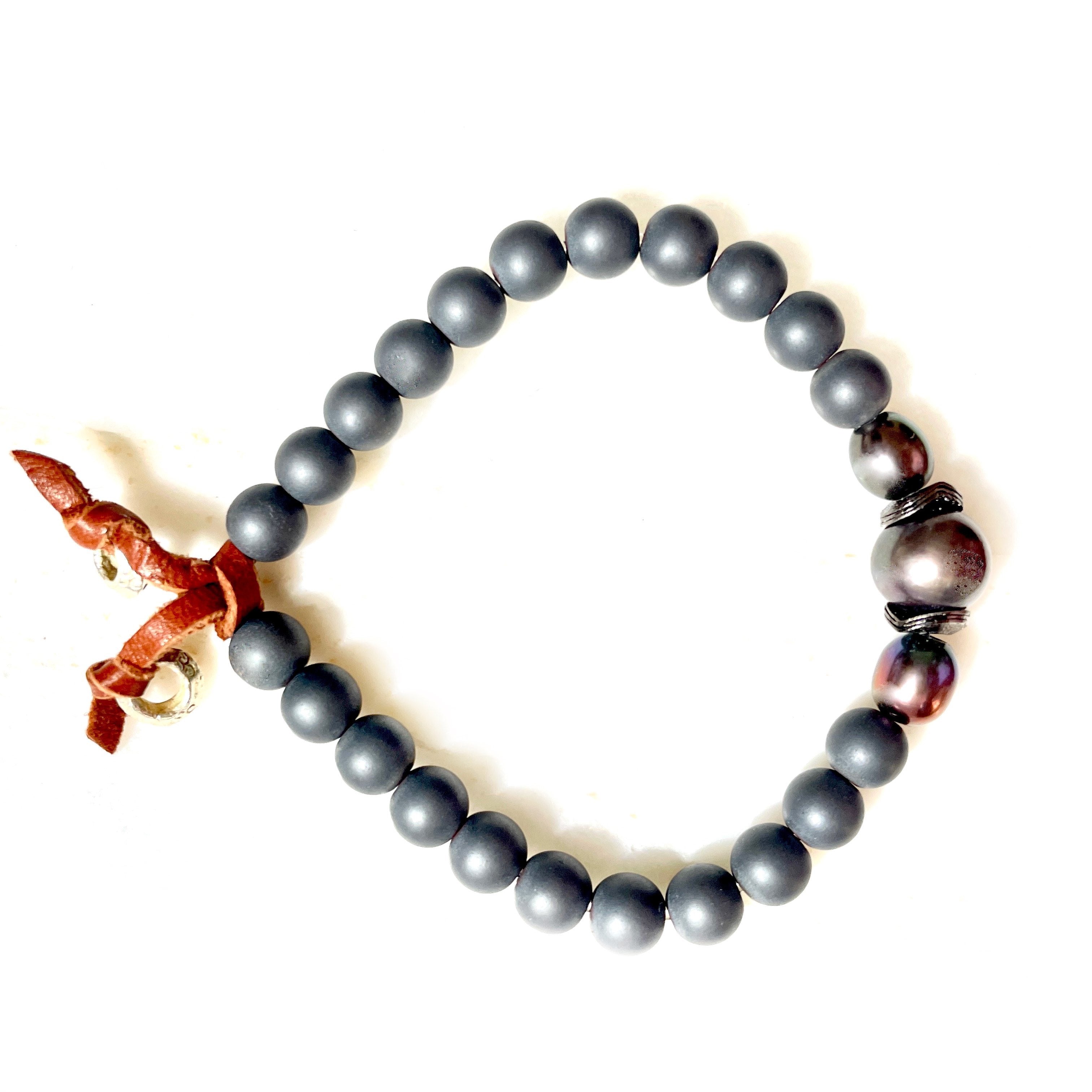 hematite pearl mens bracelet