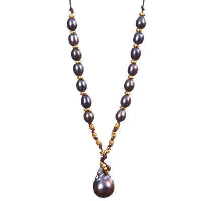 baroque pearl on leather necklace