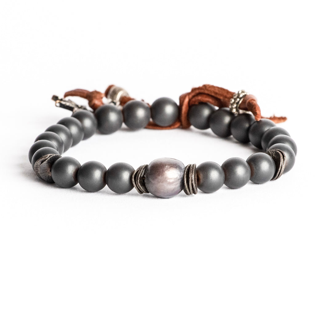 hematite pearl mens bracelet