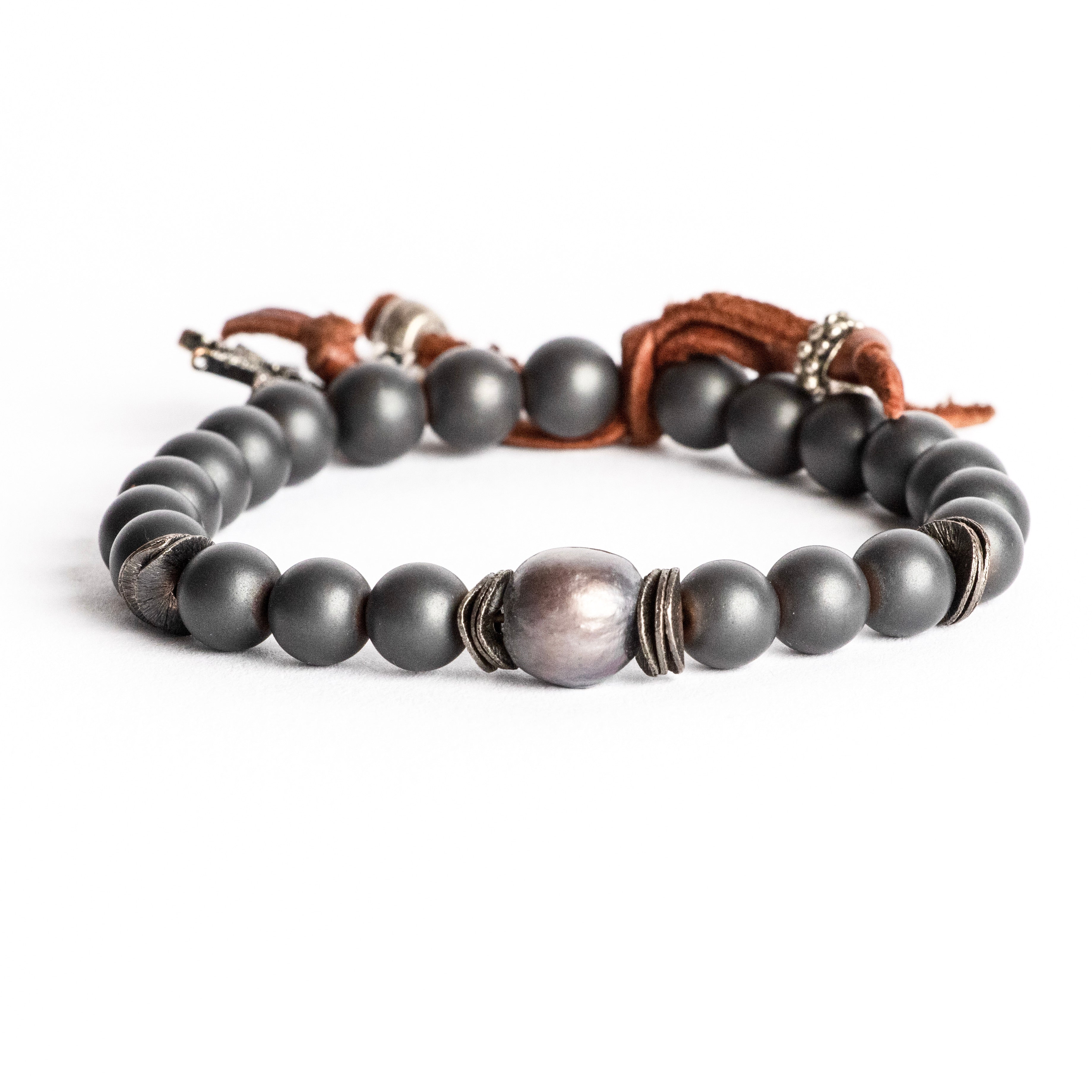 hematite pearl mens bracelet