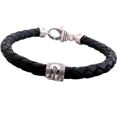 black leather zodiac mens bracelet