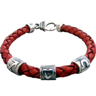 woven red leather love mens bracelet