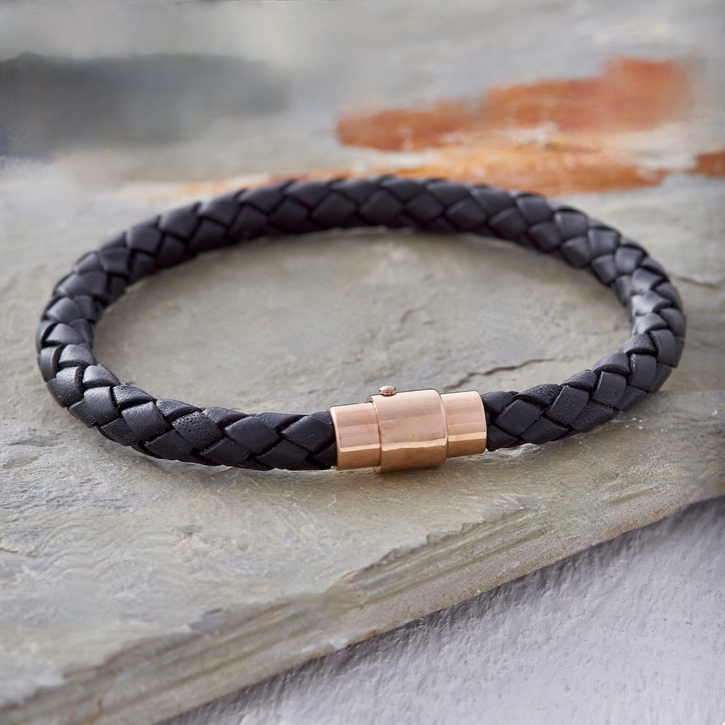 woven black rose mens bracelet