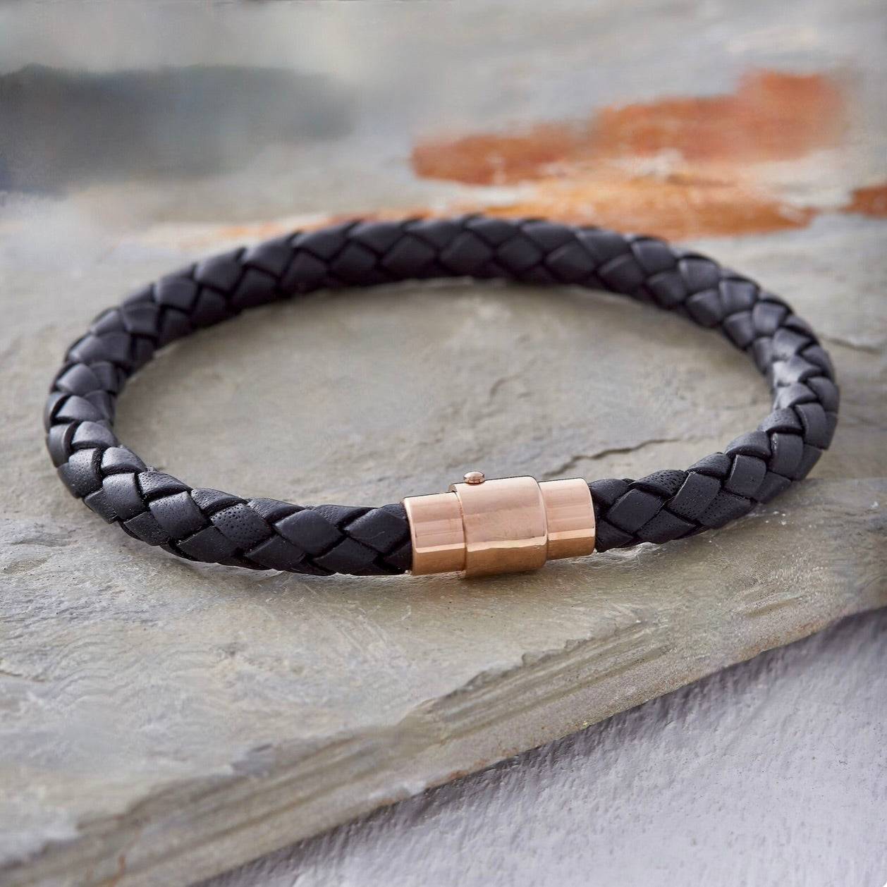 woven black rose mens bracelet
